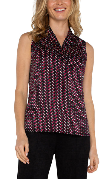 Liverpool Sleeveless Pleated Neck Woven Blouse Star Ruby Dot