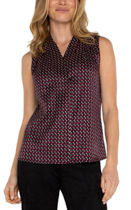 Liverpool Sleeveless Pleated Neck Woven Blouse Star Ruby Dot