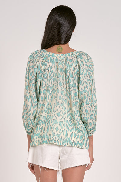 Elan 3/4 Sleeve Top Blue Casablanca Print