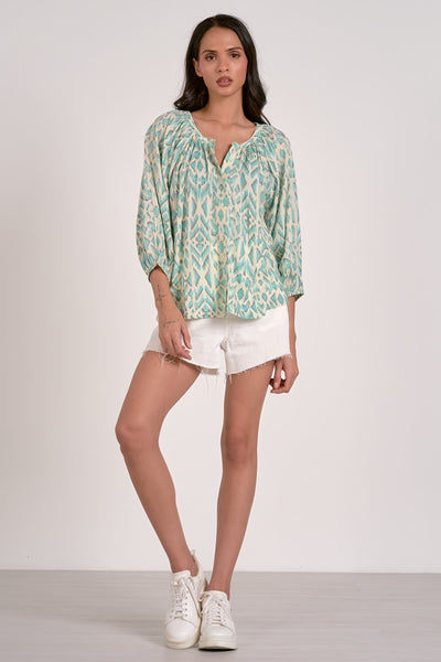 Elan 3/4 Sleeve Top Blue Casablanca Print