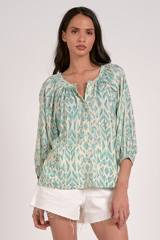 Elan 3/4 Sleeve Top Blue Casablanca Print