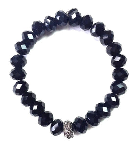 Lost & Found 10MM Faceted Glass Stretch Black