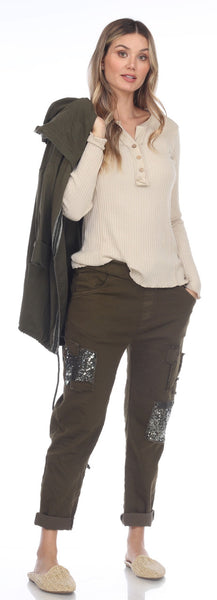 Flora Ashley L/S Henley Top Taupe