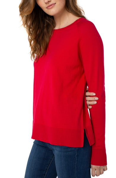 Liverpool Raglan Sweater W/ Side Slit Bright Red