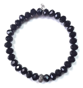 Lost & Found 8MM Faceted Glass Stretch Black