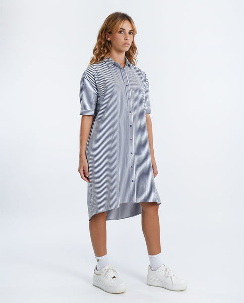 Molly Bracken Button Up Shirt Dress Navy Blue
