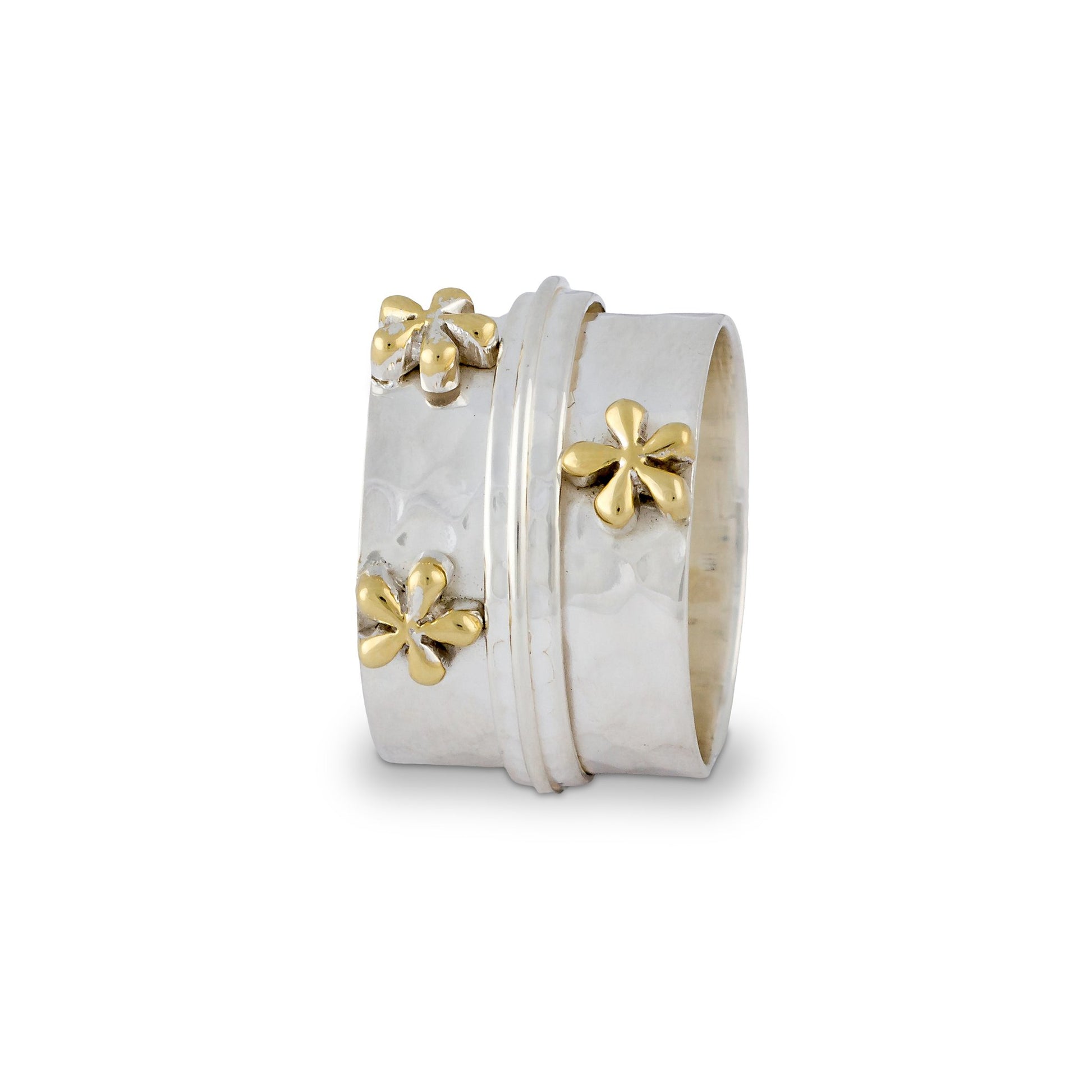 Ritual Broad Spinner Ring W/3 Brass Flowers