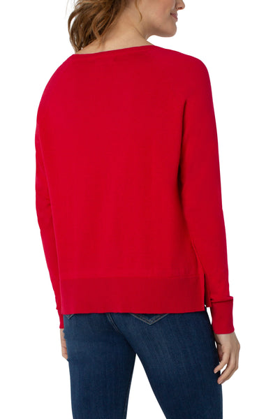 Liverpool Raglan Sweater W/ Side Slit Bright Red