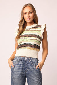 Another Love Mona Crochet Crew Neck Multi Abstract