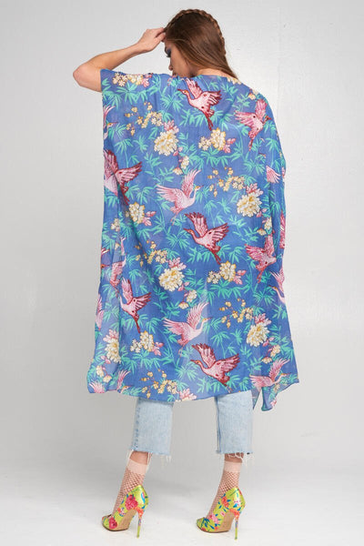 Aratta Lady Bird Hand Embellished Kimono Blue Bird Print O/S