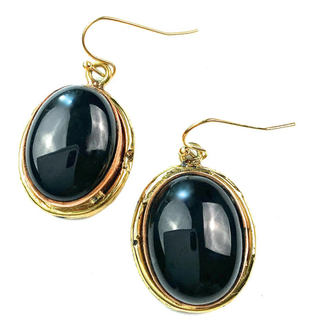 Lost & Found Onyx Oval On Wire Ear Rings