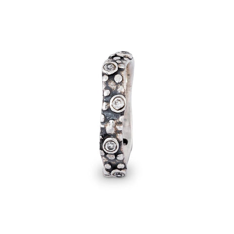 Ritual Narrow Wavy Silver Ring Dotted W/ Clear Zirconia Stones