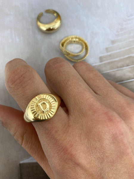 Bracha Initial Medallion Signet Ring Size 7.5