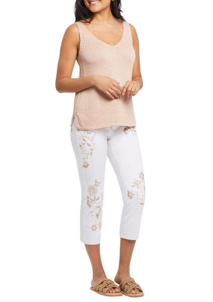 Tribal Audrey Straight Capri With Rolled Cuffs, White