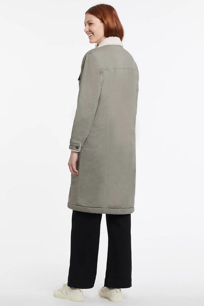 Tribal Long Shacket With Sherpa Lining, Dusty Olive