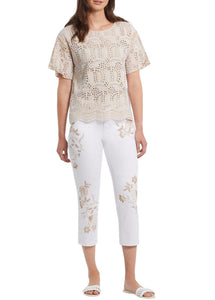 Tribal Audrey Straight Capri With Rolled Cuffs, White