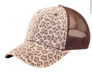 Leopard Hat With Distressed Bill, Brown