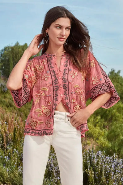 Johnny Was Mulane Blouse, Coral Sunset