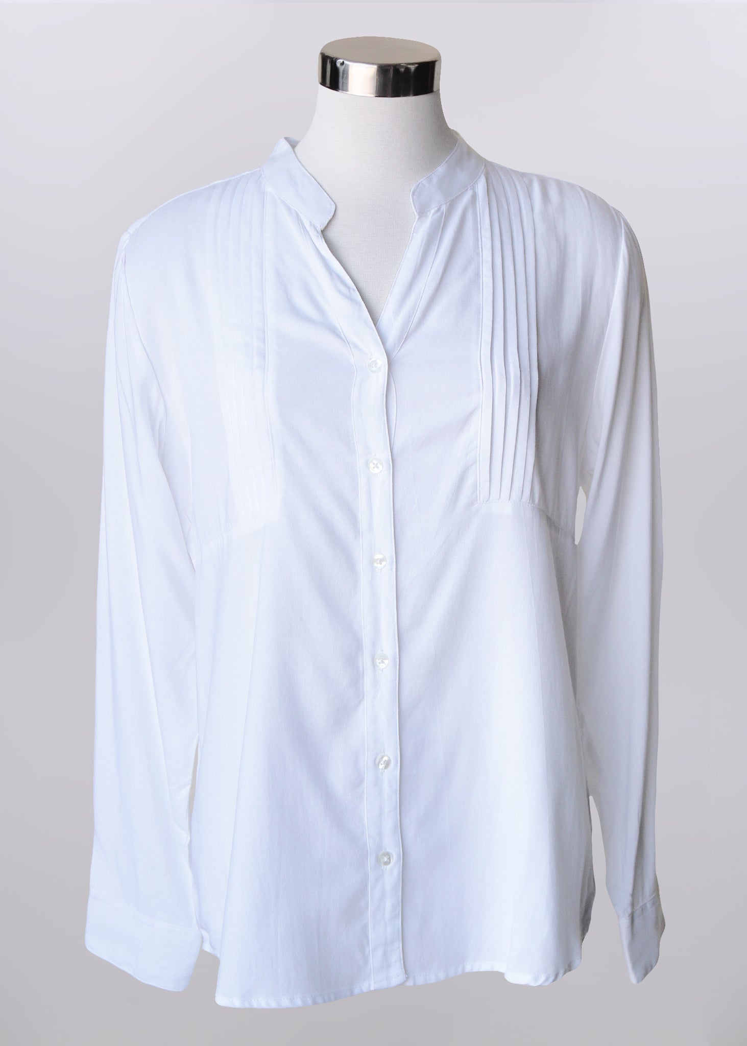 Keren Hart Pleated Button Front L/S Shirt White