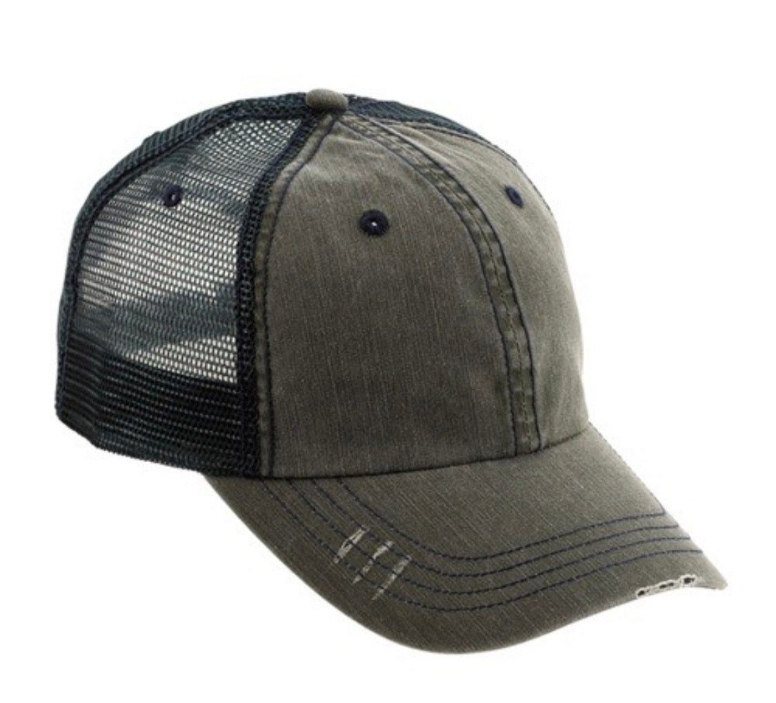 Distressed Ball Cap, Olive