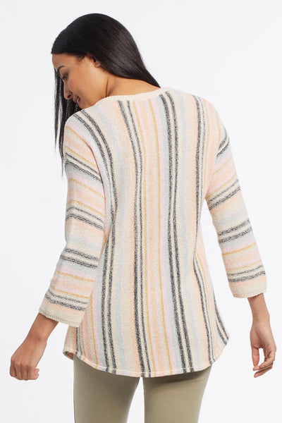 Tribal Split Neck Striped Sweater, Apricot