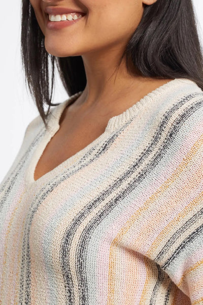 Tribal Split Neck Striped Sweater, Apricot