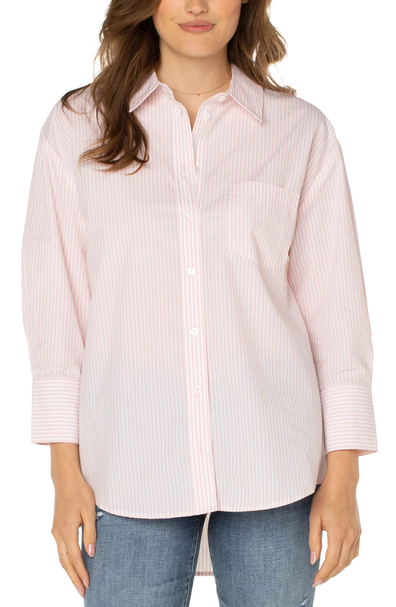 Liverpool Oversized Classic Button Down Peony Pin Stripe