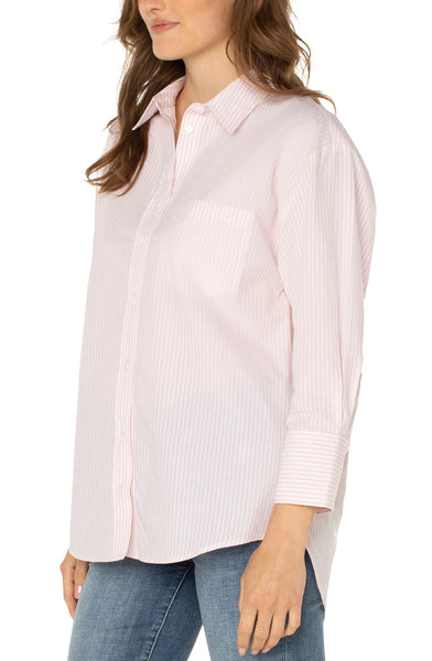 Liverpool Oversized Classic Button Down Peony Pin Stripe