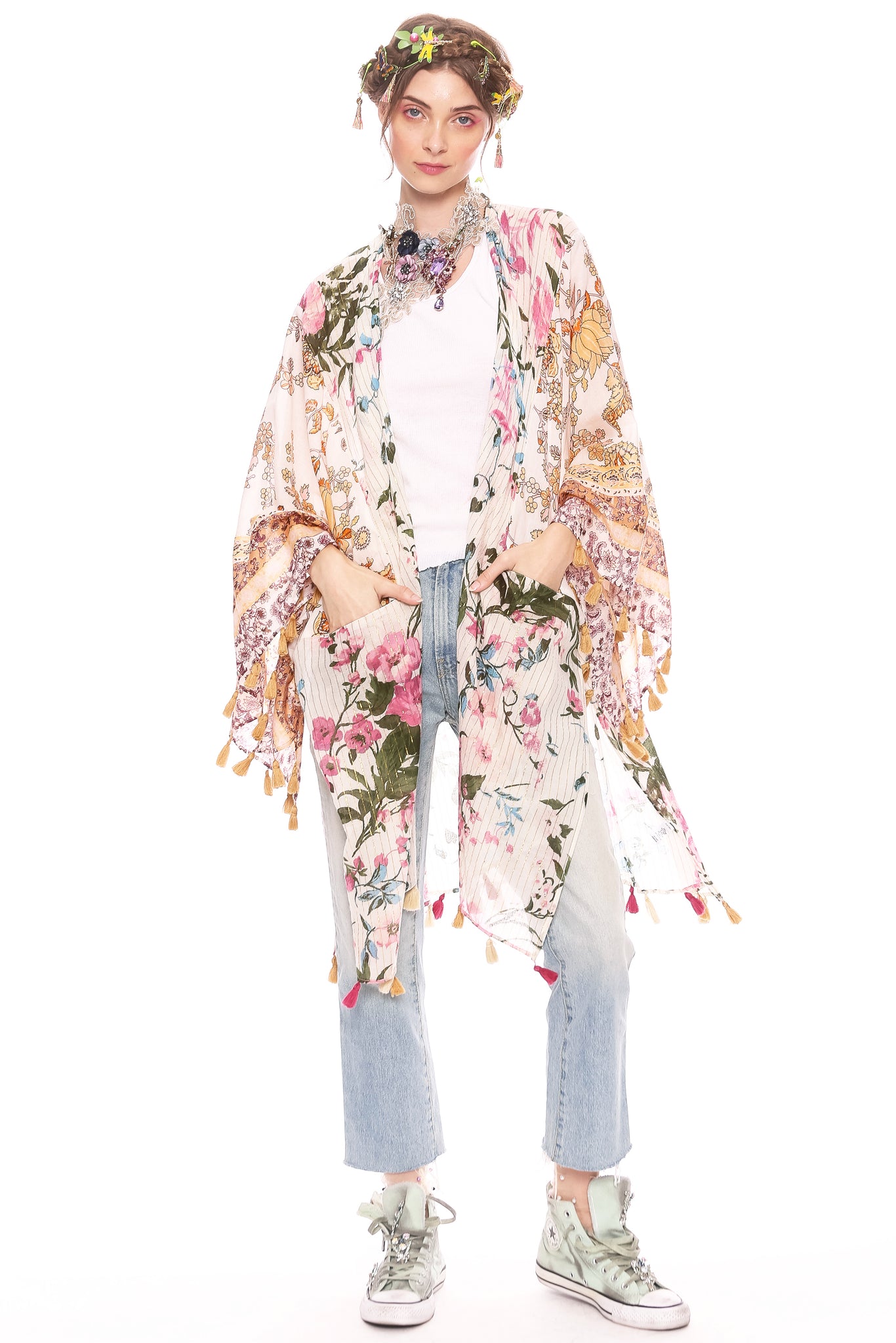 Aratta Color Story Kimono Ivory Floral O/S