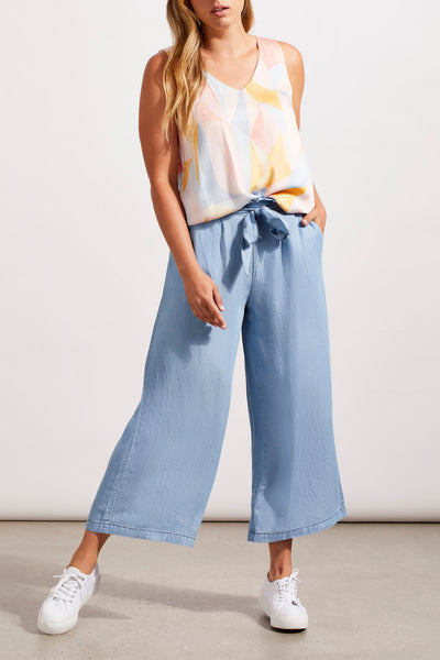 Tribal Paperbag Flowy Wide Leg Pull On Pant Chambray