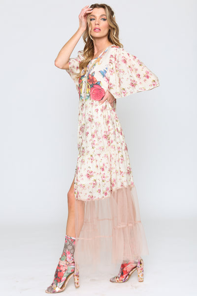 Aratta Angeles Kiss Maxi Dress Ivory/Pink Floral